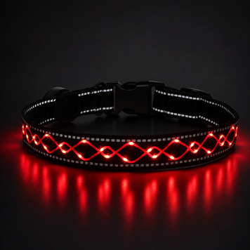 Светящийся ошейник LED ошейник для собак прочный нейлоновый регулируемый Glint ромб красный S 001826 фото