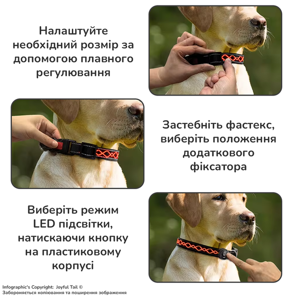 Світлодіодний нашийник LED нашийник для собак міцний нейлоновий регульований Glint ромб червоний S 001826 фото